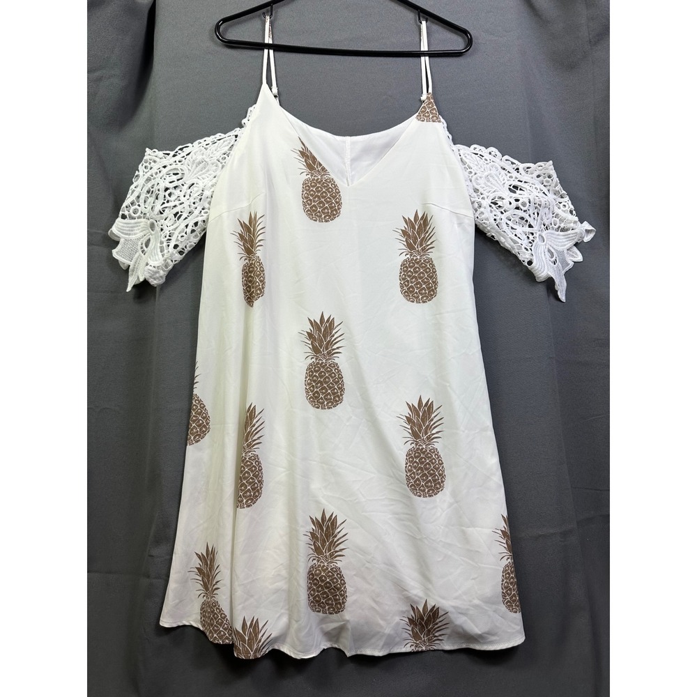Shein Curve Women's 0XL Pineapple Print Cold Shoulder Croche Lace Mini Dress